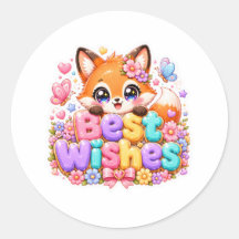 Cute Kawaii Best Wishes Fox Name Pastel Pink Flora