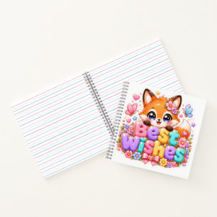 Cute Kawaii Best Wishes Fox Name Pastel Pink Flora Notebook