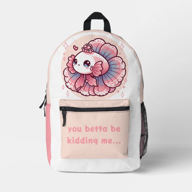 Cute Kawaii Betta Fish - Pink Printed Backpack (Front)
