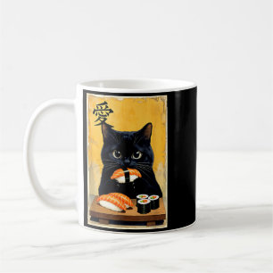 Cute Kawaii Black Cat Eating Sushi Funny Japanese Coffee Mug