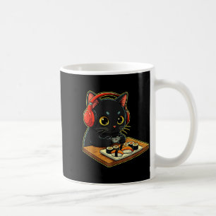 Cute Kawaii Black Cat Funny Sushi Retro Japanese C Coffee Mug