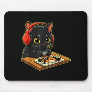 Cute Kawaii Black Cat Funny Sushi Retro Japanese C Mouse Pad