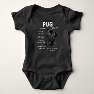 Cute Kawaii Black Pug Dog Gift For Pet Lover Baby Bodysuit