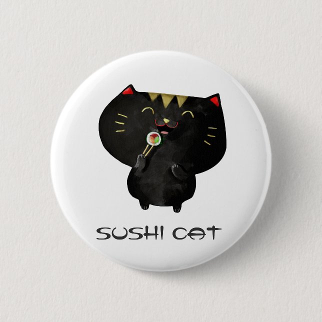 Cute Kawaii Black Sushi Cat 6 Cm Round Badge (Front)