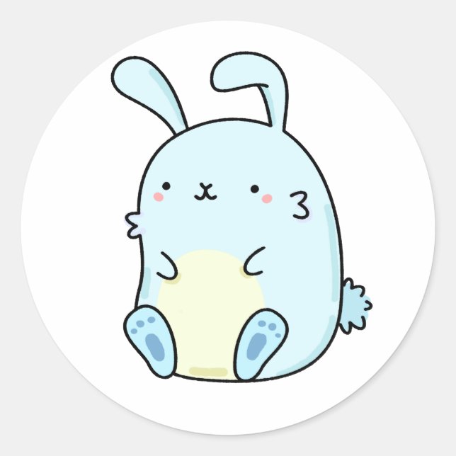 Cute Kawaii Blue Bunny Classic Round Sticker (Front)