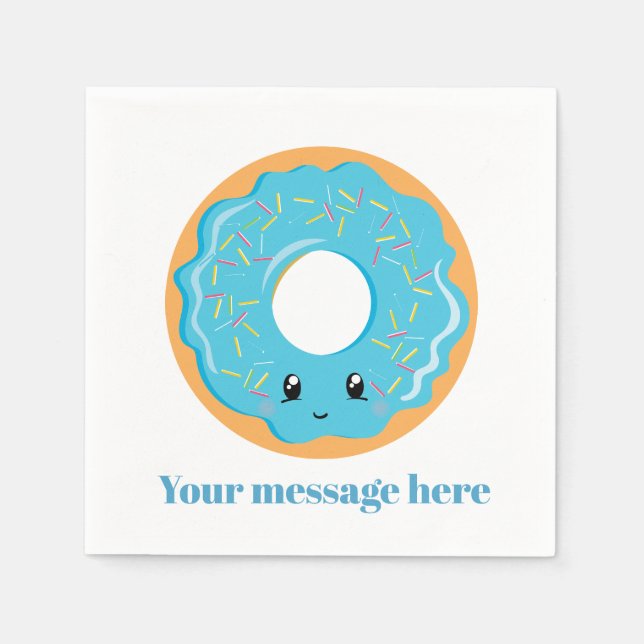 Cute Kawaii blue doughnut add message napkins (Front)