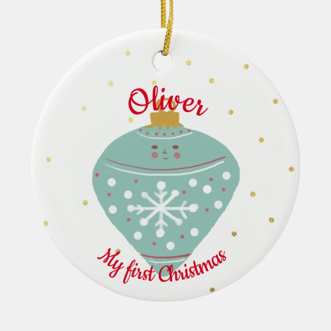 Cute Kawaii Blue Ornament Baby First Christmas  (Front)