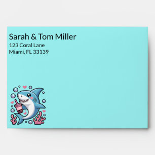 Cute Kawaii Blue Shark Baby Shower Bubble Tea Envelope