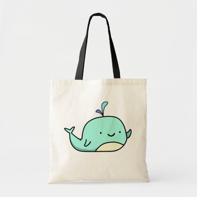 Cute Kawaii Blue Whale Tote Bag (Front)