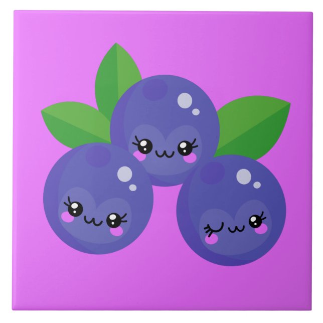 cute Kawaii blueberries decor kitchen Tile (Front)