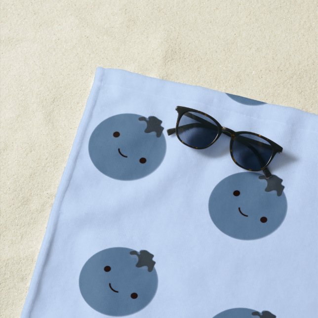 Cute Kawaii Blueberry Pattern Beach Towel (In Situ)