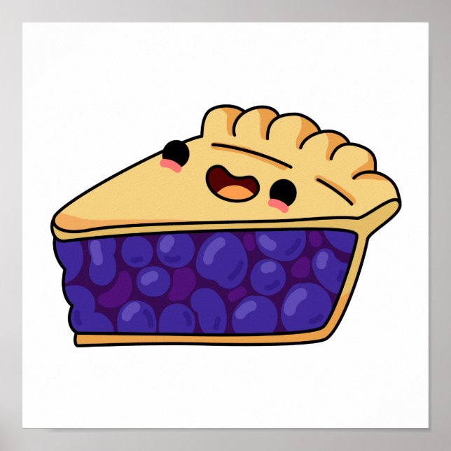 Cute Kawaii Blueberry Pie Poster (Front)