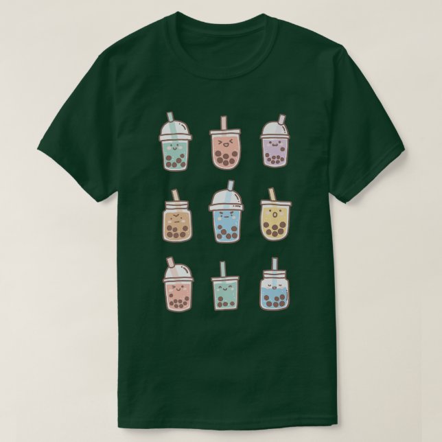 Cute Kawaii Boba Anime Bubble Tea Pastel  799 T-Shirt (Design Front)