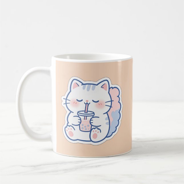 Cute Kawaii Boba Cat Bubble Tea Coffee Mug (Left)