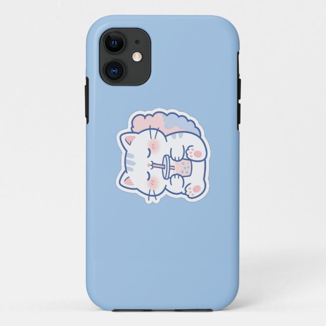 Cute Kawaii Boba Cat Bubble Tea iPhone Case (Back)
