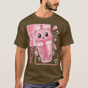 Cute Kawaii Boba Tea Cat Bubble Tea Japanese Anime T-Shirt