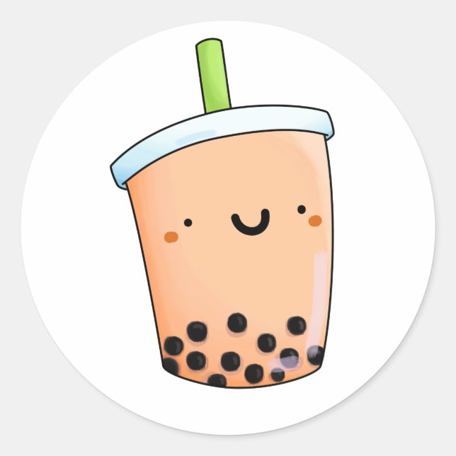 Cute Kawaii Boba Tea Classic Round Sticker (Front)