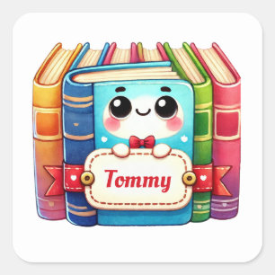 Cute Kawaii Book Stack Square Sticker