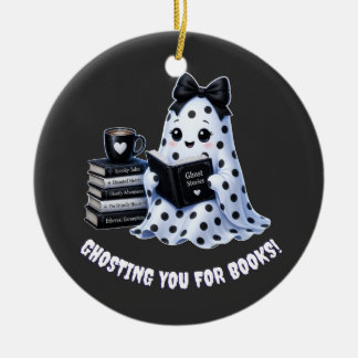 Cute Kawaii Bookish Ghost Ceramic Tree Decoration