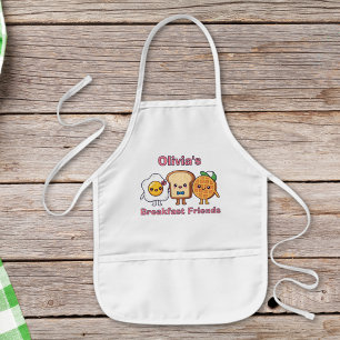 Cute Kawaii Breakfast Friends: Egg, Toast, Waffle Kids Apron