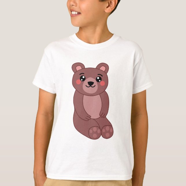 Cute Kawaii Brown Bear Illustration T-Shirt (Front)