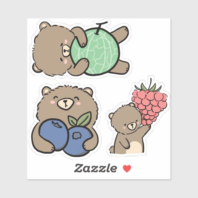 Cute Kawaii Brown Bear with Fruit (Sheet)
