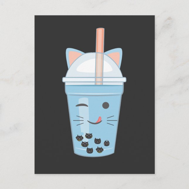 Cute Kawaii Bubble Tea Boba Milk Tea Cat Postcard (Front)
