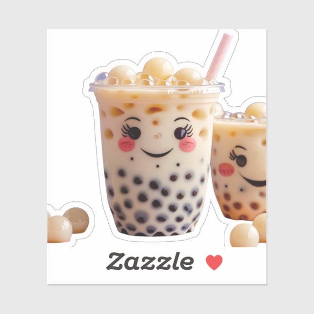 Cute Kawaii Bubble Tea Sticker with Blushing Face  (Sheet)