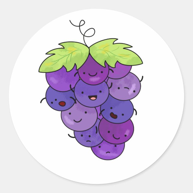 Cute Kawaii Bunch Of Grapes Classic Round Sticker (Front)
