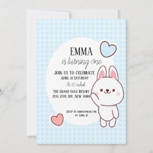 Cute Kawaii Bunny 1st Birthday Invitation