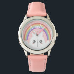 Cute Kawaii Bunny and Rainbow Personalised Watch<br><div class="desc">Cute kawaii fluffy bunny under a personalised rainbow.</div>