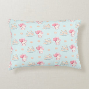 Cute Kawaii Bunny and Sleepy Bear Pastel Blue Decorative Cushion