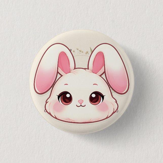 Cute Kawaii Bunny Face Button (Front)
