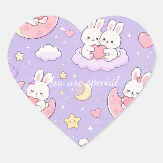 Cute Kawaii Bunny Heart Moon Pattern Sticker