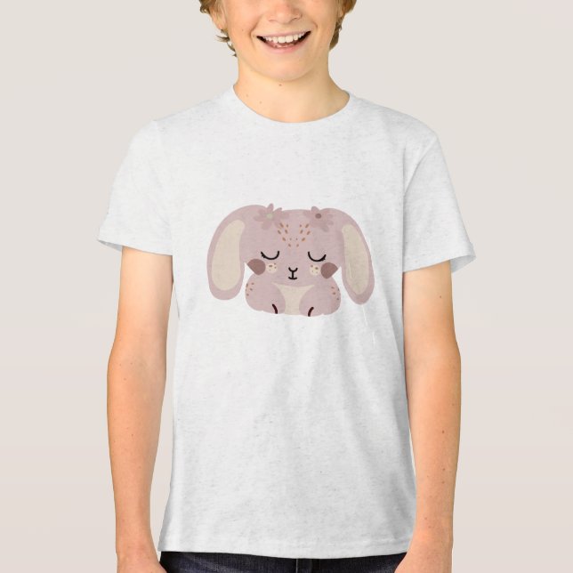 Cute Kawaii Bunny Illustration with Floral Details Tri-Blend Shirt (Front)
