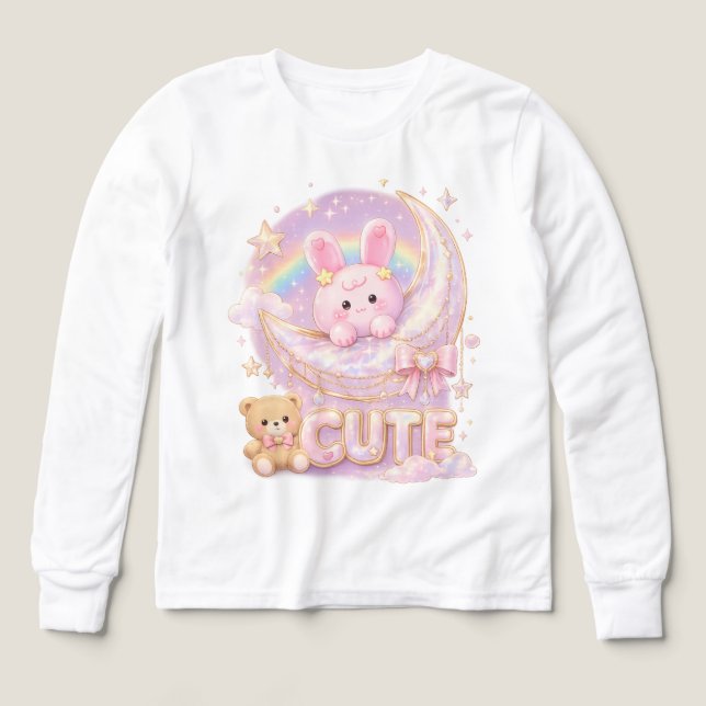 Cute Kawaii Bunny Moon T-Shirt ⭐ (Design Front)
