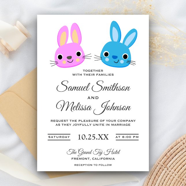 Cute Kawaii Bunny Rabbit Wedding Invitation (Creator Uploaded)