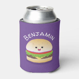 Cute kawaii burger cartoon illustration can cooler