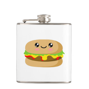 Cute Kawaii burger. Hip Flask