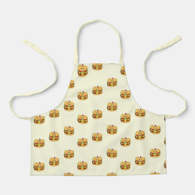 Cute kawaii burgers pattern on cream apron (Front)