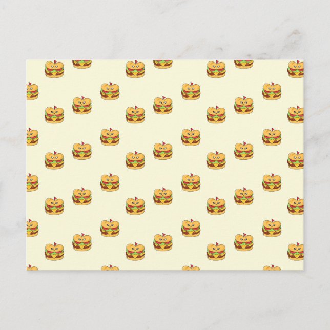 Cute kawaii burgers pattern on cream postcard (Front)