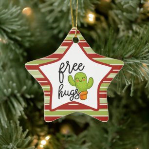 Cute Kawaii cactus free hugs Ceramic Tree Decoration