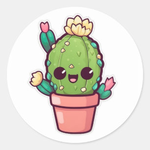 Cute kawaii cactus, succulent  classic round sticker