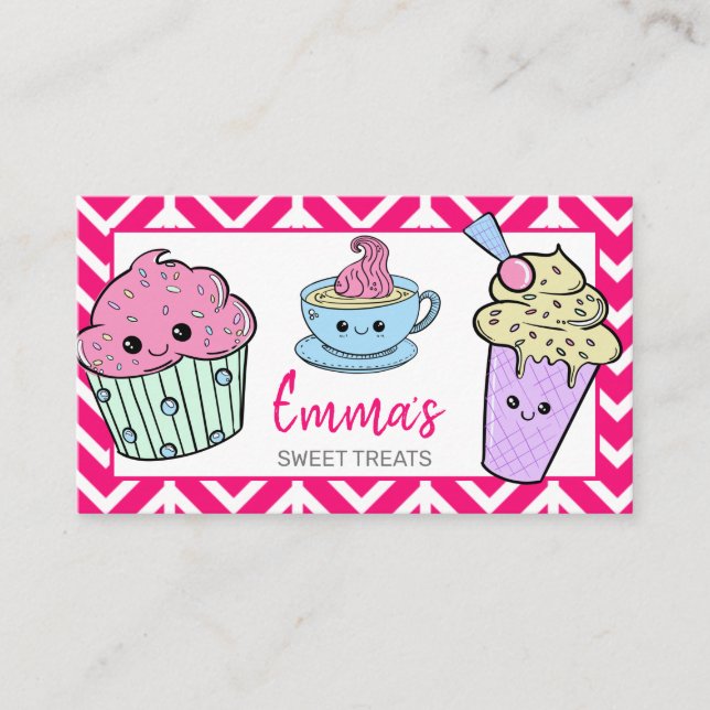 cute kawaii cake shop coffee shop cafe tea room business card (Front)