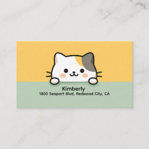 Cute Kawaii Calico Cat Illustration Business Card