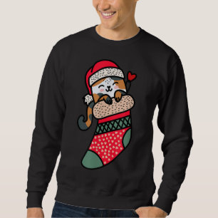 Cute Kawaii Calico Cat In Christmas Sock Sweatshirt