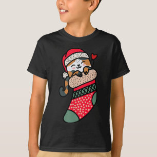 Cute Kawaii Calico Cat In Christmas Sock T-Shirt