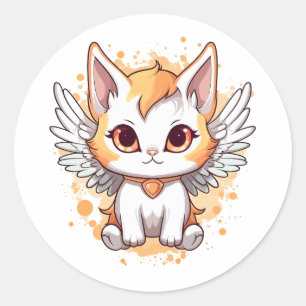 Cute Kawaii Calico Cat with Wings Classic Round Sticker