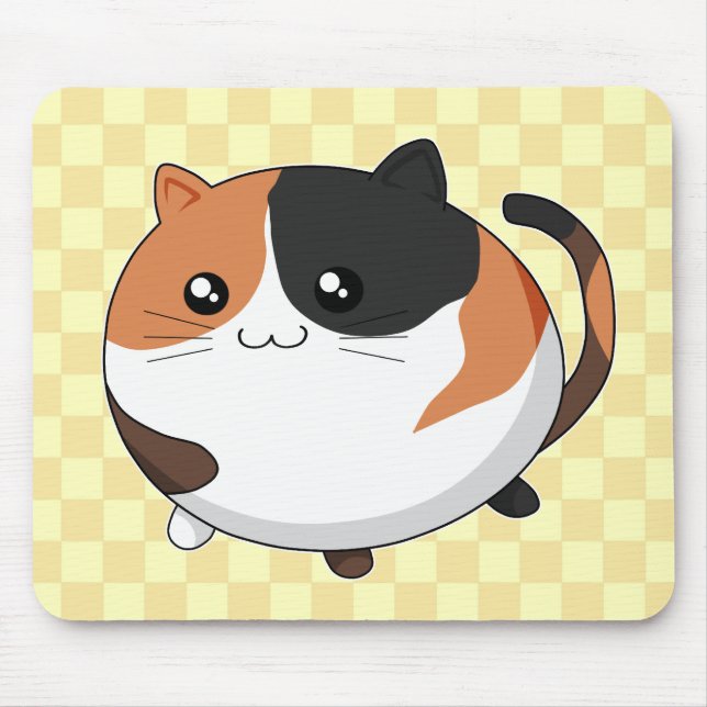 Cute Kawaii Calico kitty cat Mouse Pad (Front)