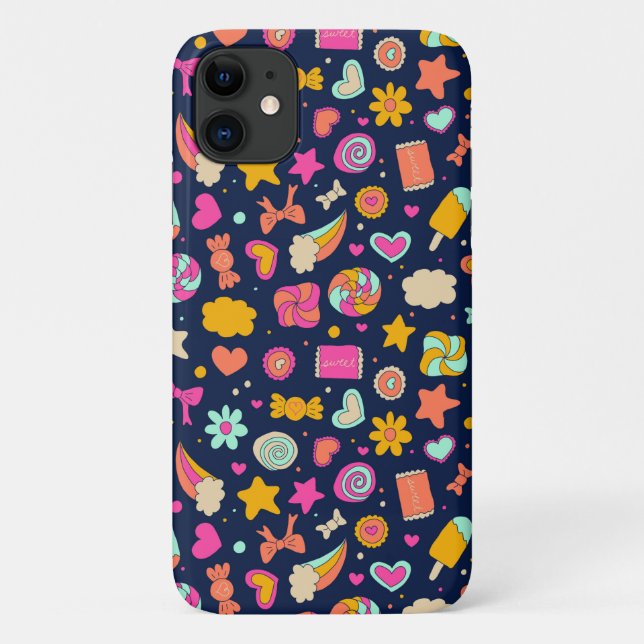 Cute Kawaii Candy Hearts in Happy Pink and Navy Case-Mate iPhone Case (Back)
